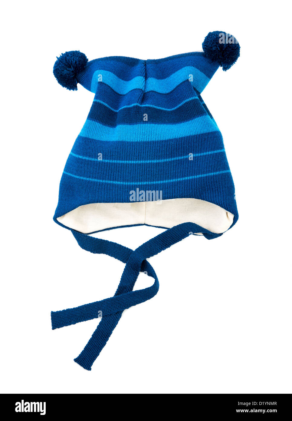 Children's autumn-winter blue cap on a white background Stock Photo