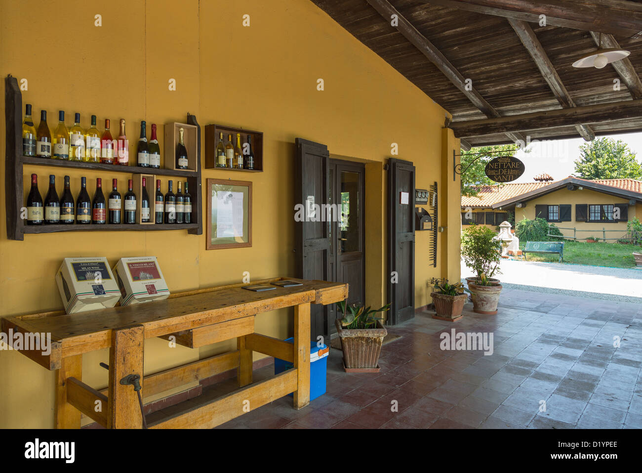 Italy, Lombardy, San Colombano al Lambro, local wine bottles in the Nettare Dei Santi winery Stock Photo