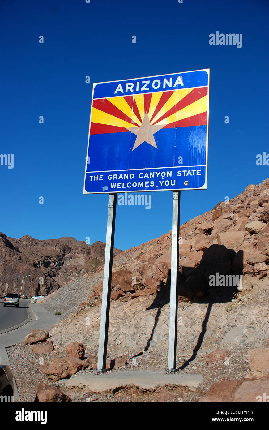 Arizona state sign welcomes you Stock Photo