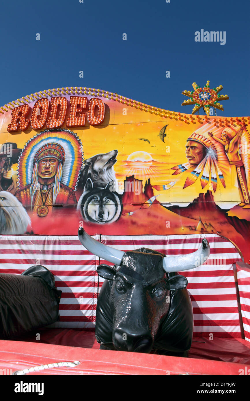 Colorful detail of Rodeo ride at funfair fairground, Puerto de la Cruz ...