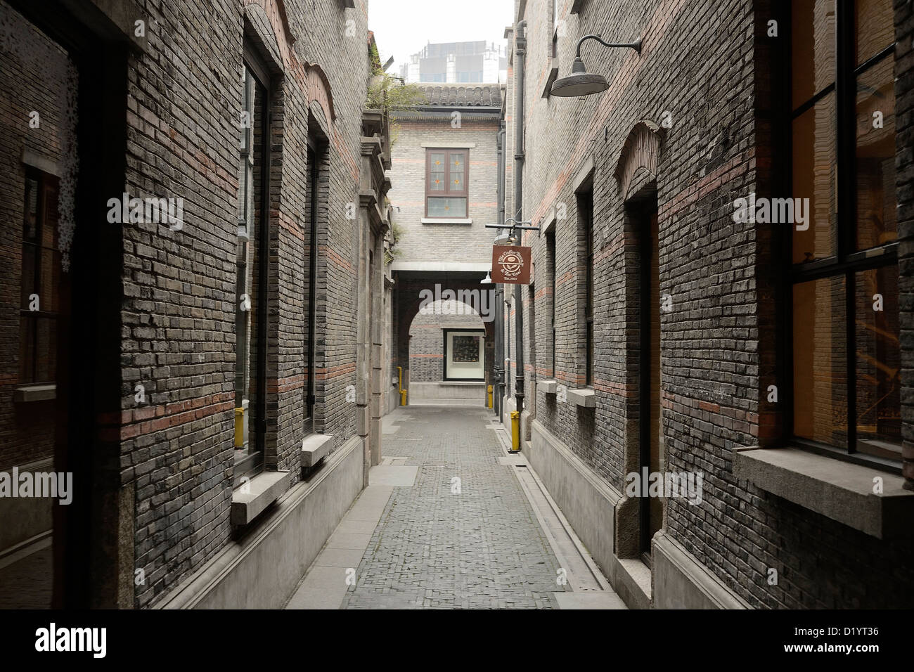 Perspective view of back alley passageway of Xintiandi historical building, Shanghai, China. Stock Photo