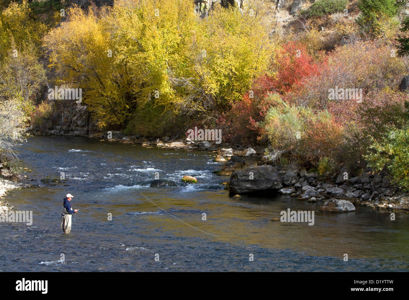 Angler fly fishing on the South Fork of the Boise River in Elmore