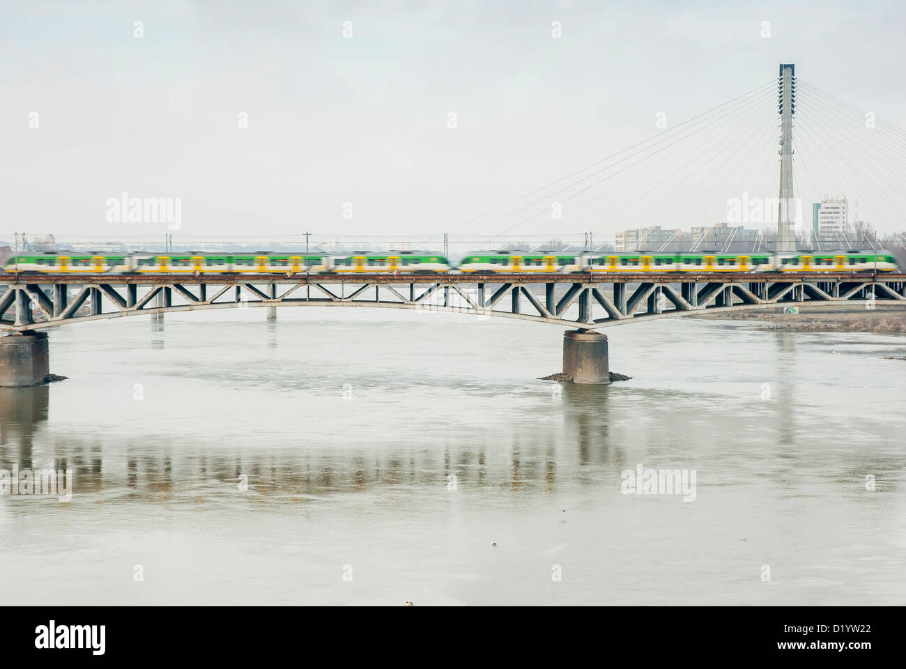 Swietokrzyski bridge over the Vistual River, Warsaw, Poland. Stock Photo