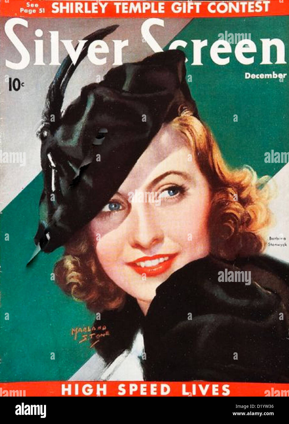 BARBARA STANWYCK  (1907-1990) US film actress  on cover of Silver Screen fan magazine in December 1936 Stock Photo