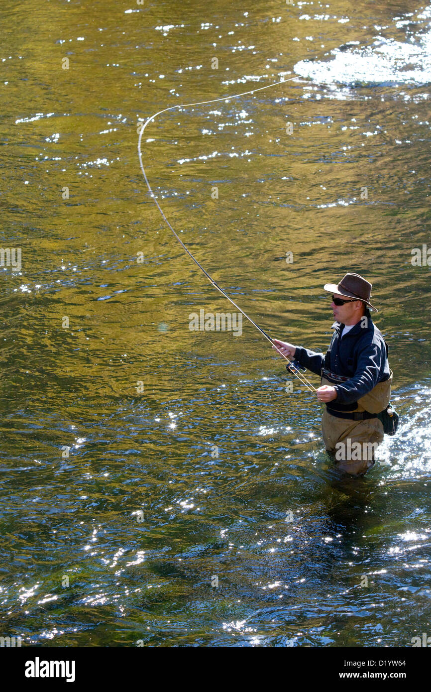 Angler fly fishing on the South Fork of the Boise River in Elmore