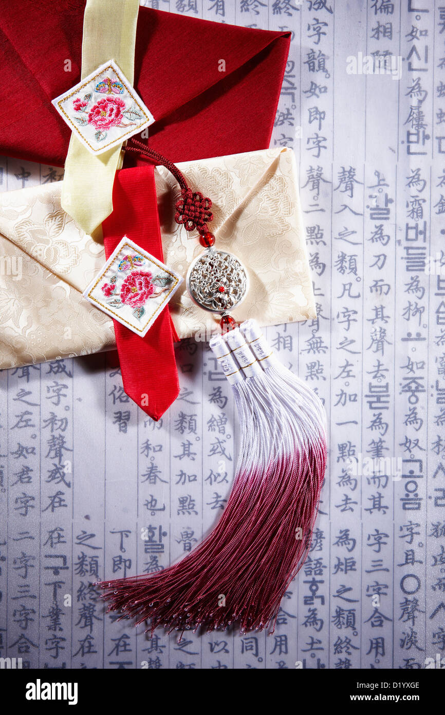 norigae on Korean traditional cloth wallet Stock Photo Alamy