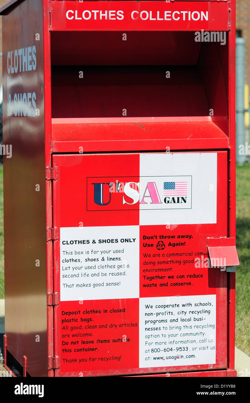 Clothes donation box easy drop off point charitable clothing items. USA  Stock Photo - Alamy