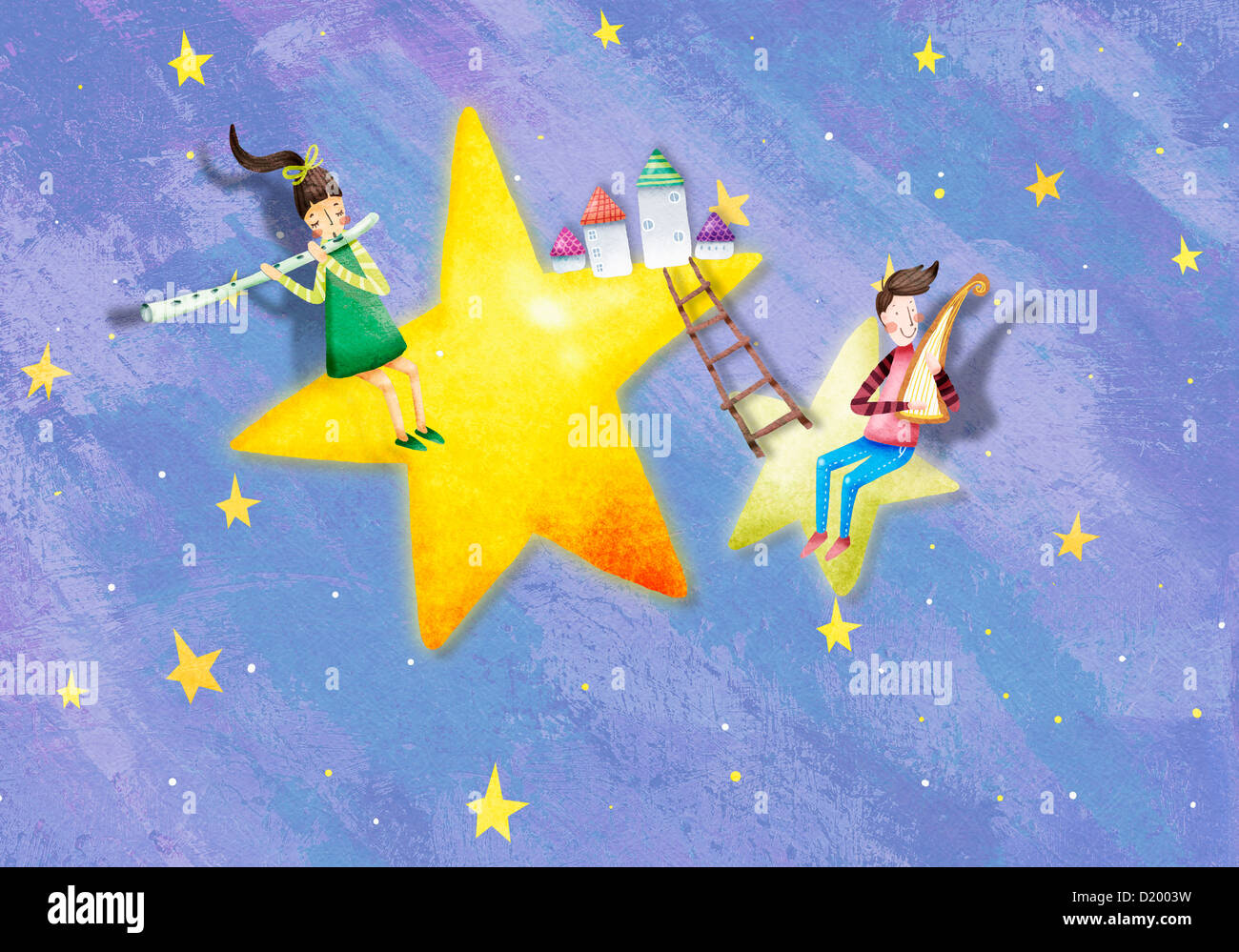 boy and girl playing musical instruments in the star Stock Photo Alamy