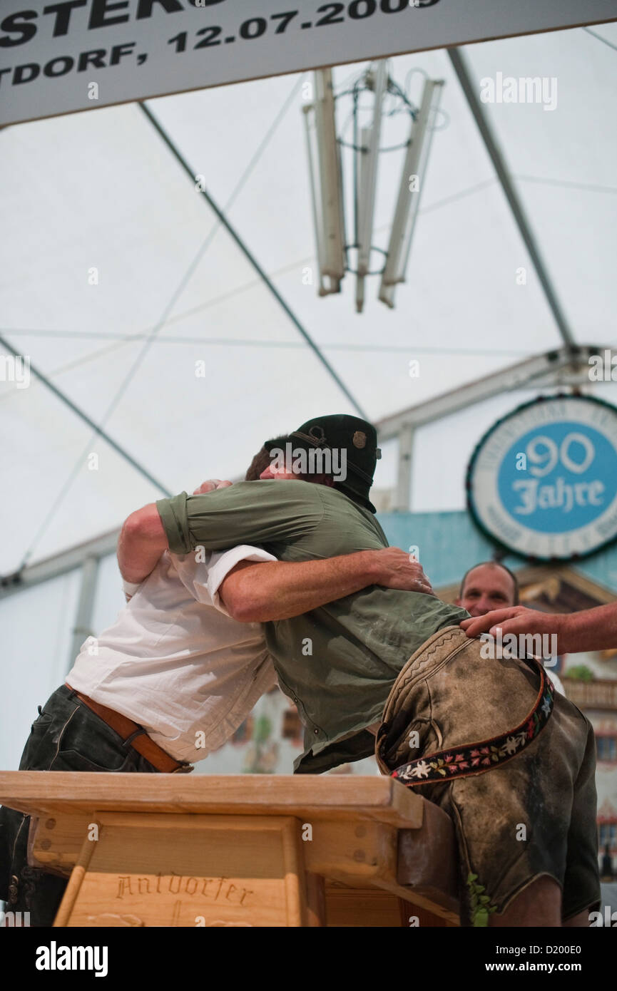 Competition, Alpine Finger Wrestling Championship, Antdorf, Upper Bavaria, Germany Stock Photo