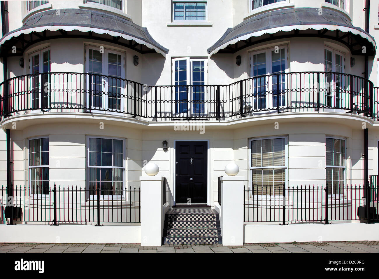 Balcony frontage of symmetrical luxury Seafront Flats at Worthing town