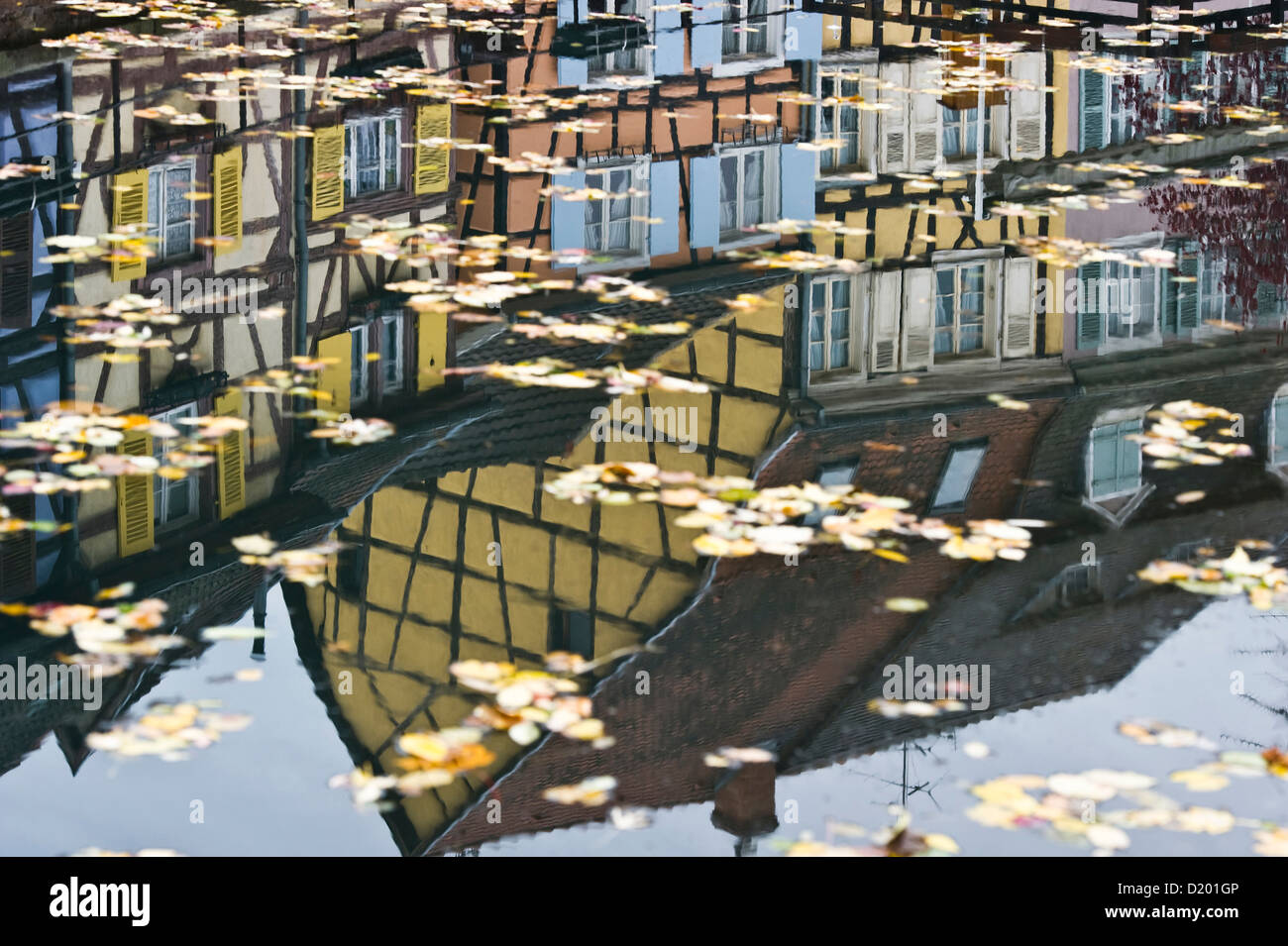 Reflection of houses, Petite Venise, Colmar, Alsace, France Stock Photo