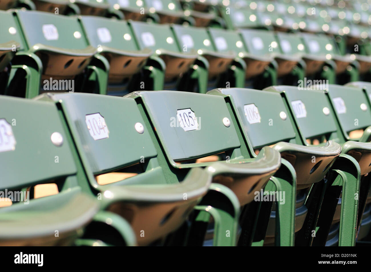 USA Illinois Chicago Wrigley Field empty stadium seats. Stock Photo