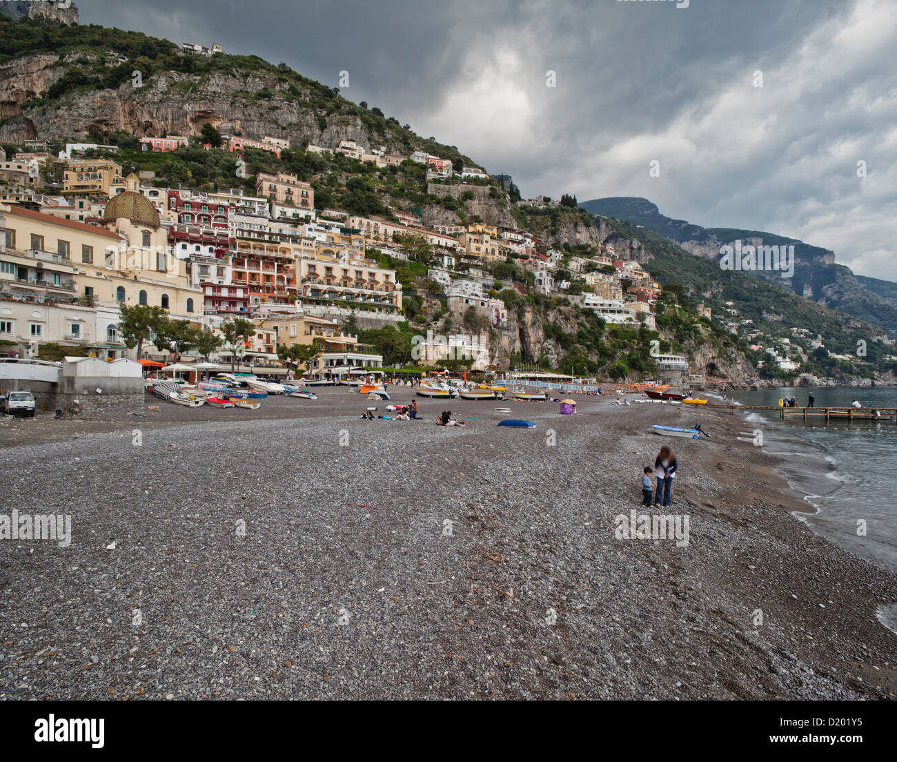 Beach at Positano, Amalfi Coast, Province of Salerno, Campania, Italy Stock Photo