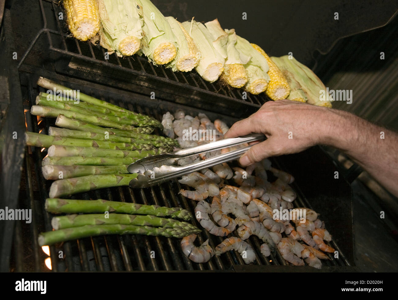 Grilling Shrimp and Vegetables Stock Photo Alamy