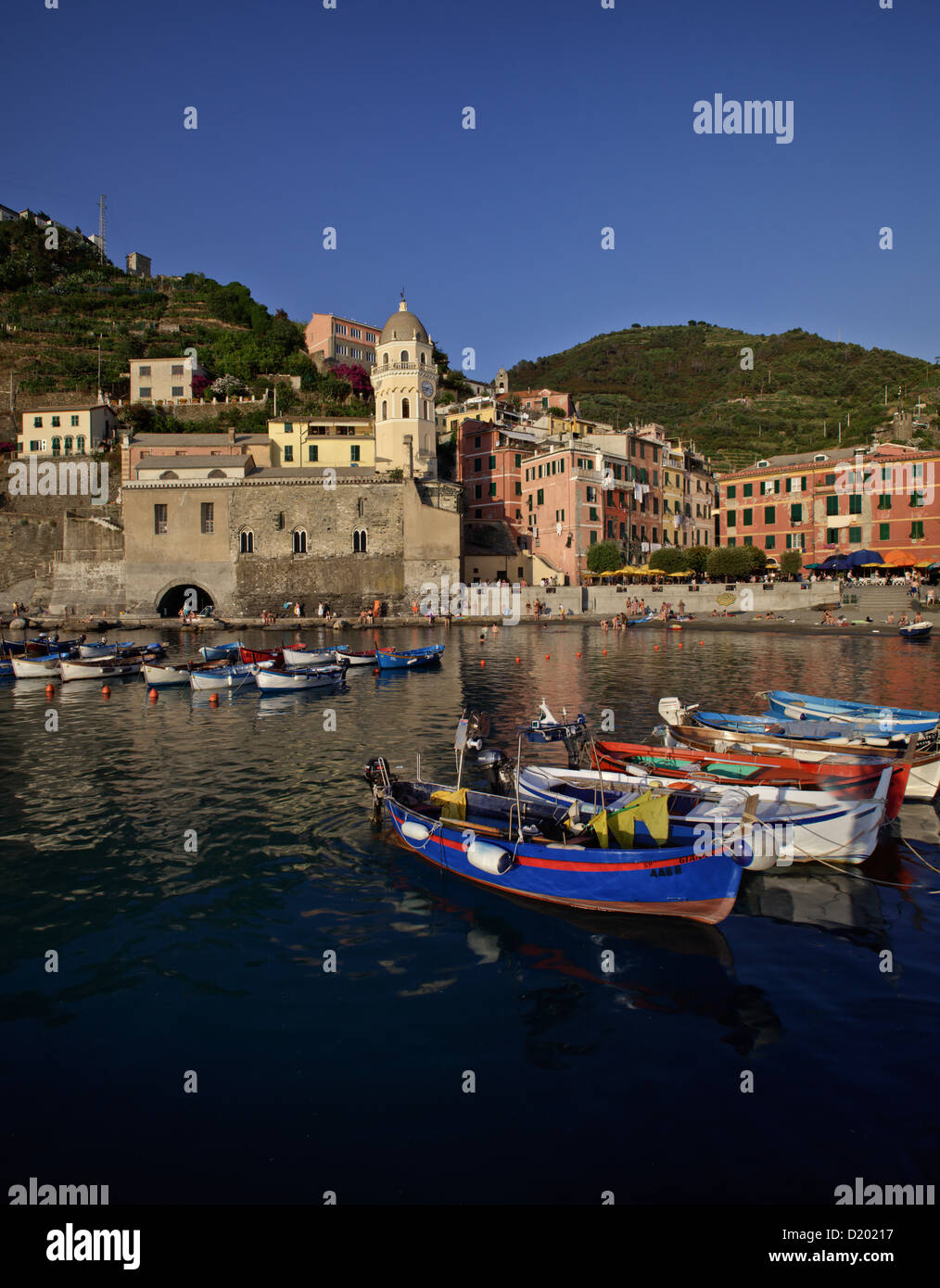 View across the bay towards Vernazza, Cinque Terre National Park, Unesco World Heritage, Italian Riviera, Liguria, Italy Stock Photo