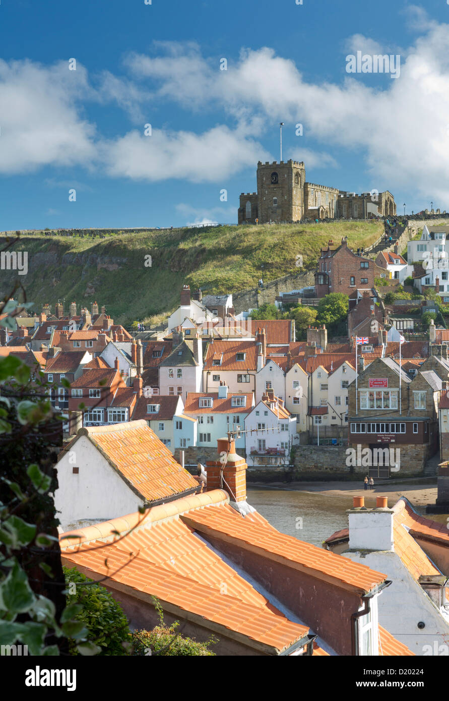 The Church of St Mary, Whitby, across the river Esk. Stock Photo