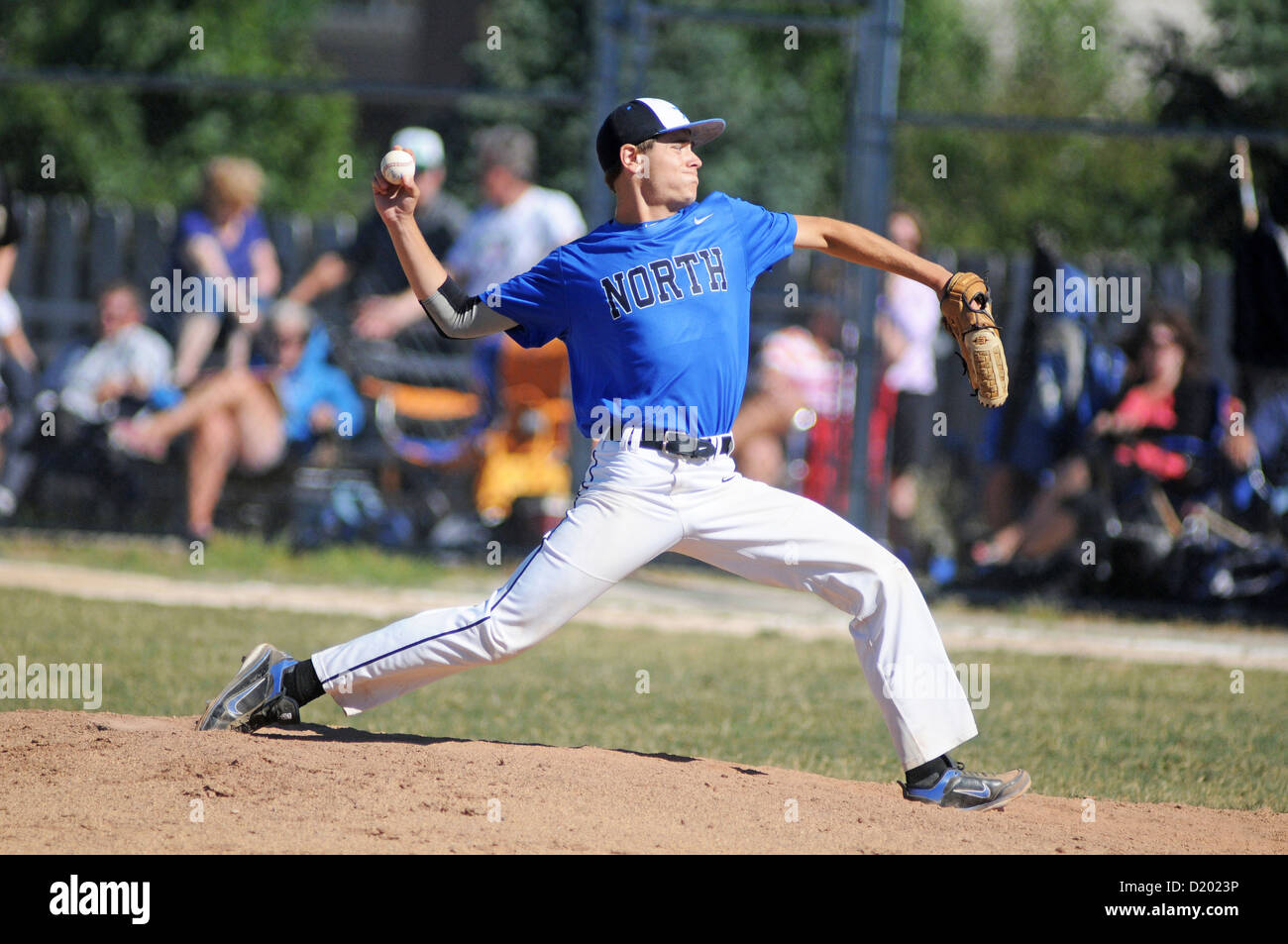 Baseball Pitcher pitches ball in high school game., USA Stock Photo Alamy
