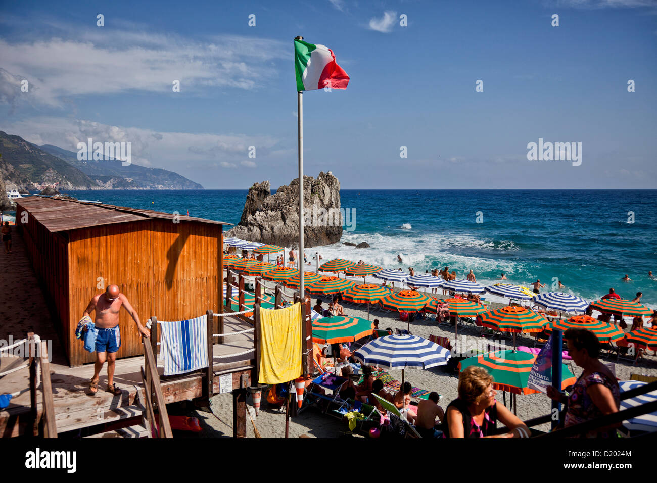 Beach at Monterosso, Cinque Terre National Park, Unesco World Heritage, Italian Riviera, Liguria, Italy Stock Photo