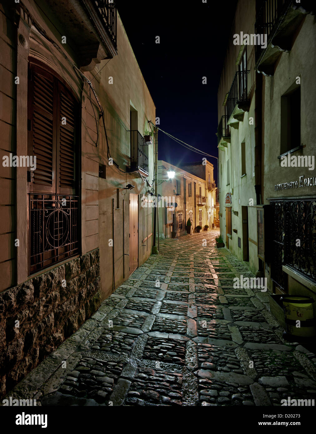 Erice by Night, Province of Trapani, Sicily, Italia Stock Photo