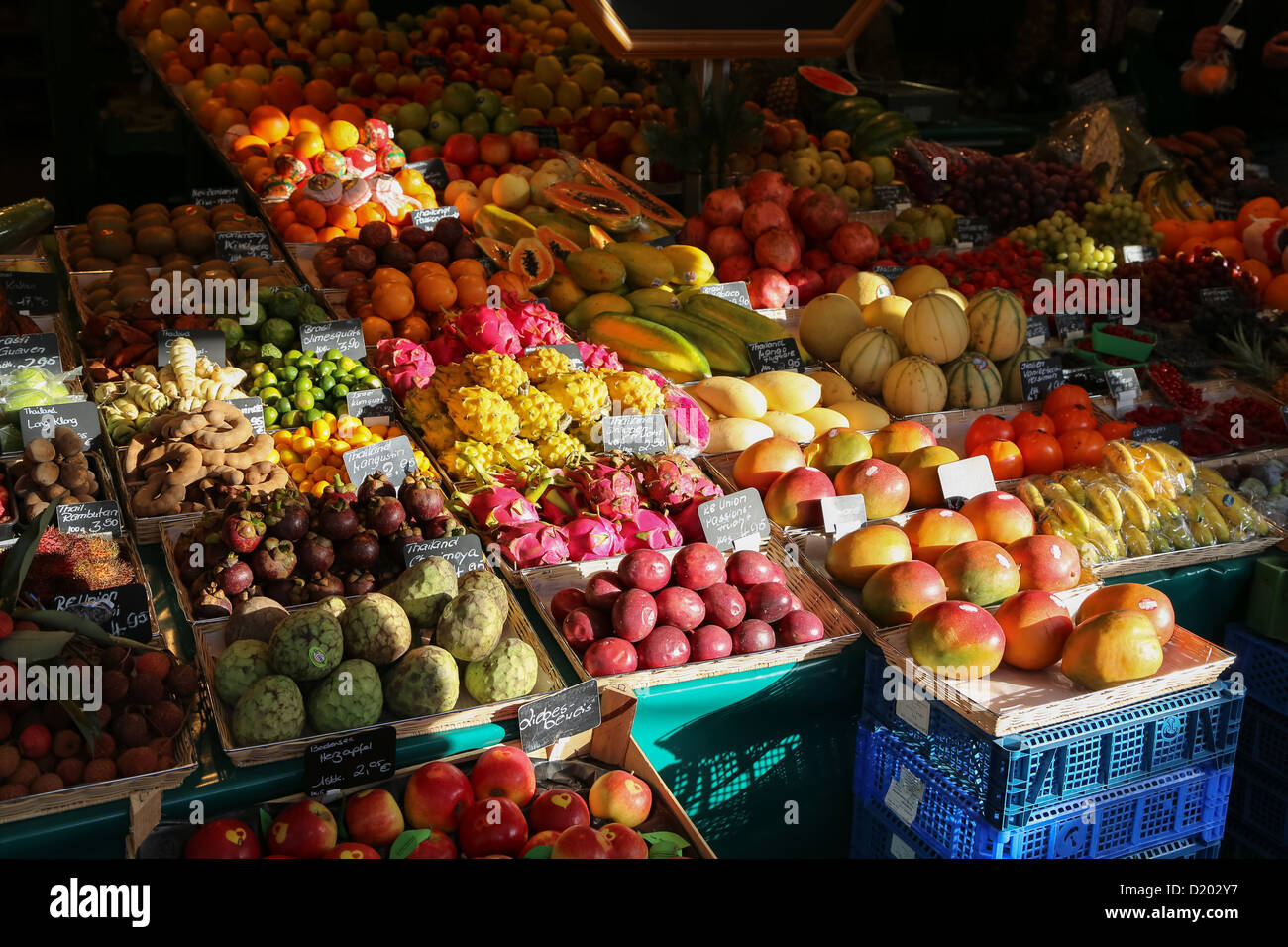 Market of fruits and vegetables, Viktualienmarkt, Munich, Germany Stock