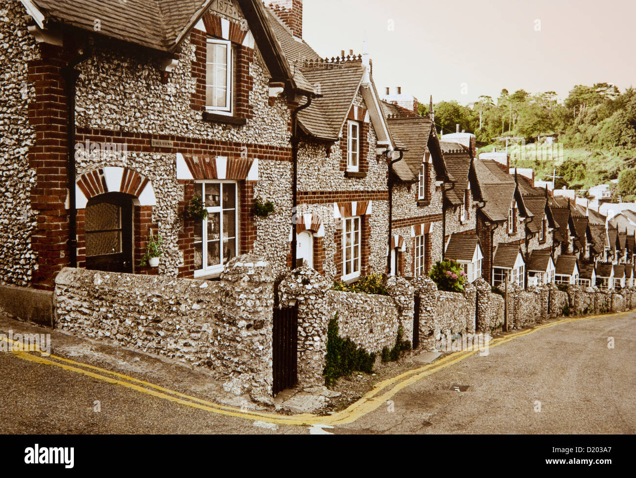 Row houses made of stone, Devon, Southern England, Great Britain