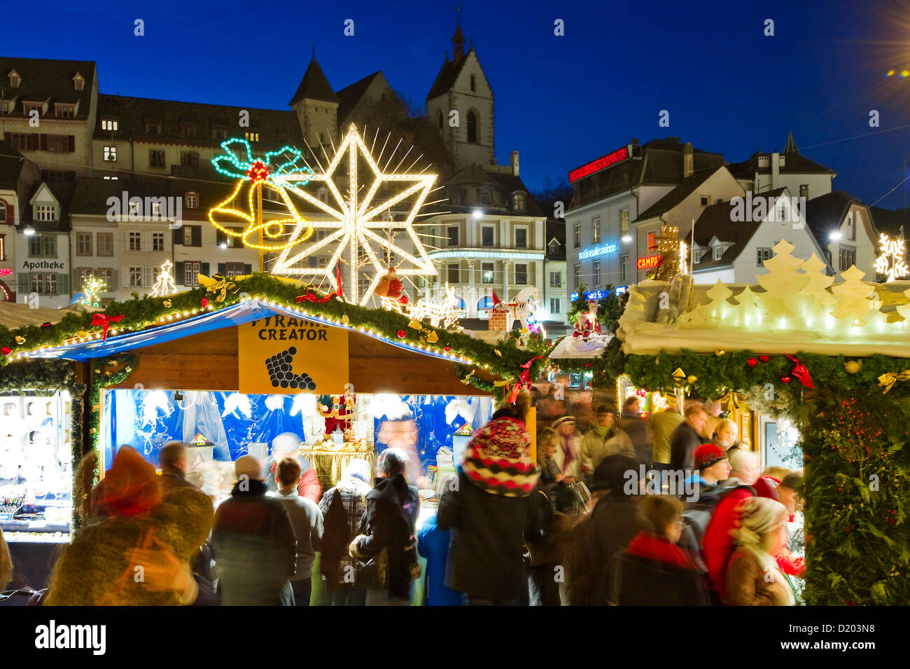 Christmas market with Christmas decorations, Basel, Switzerland Stock