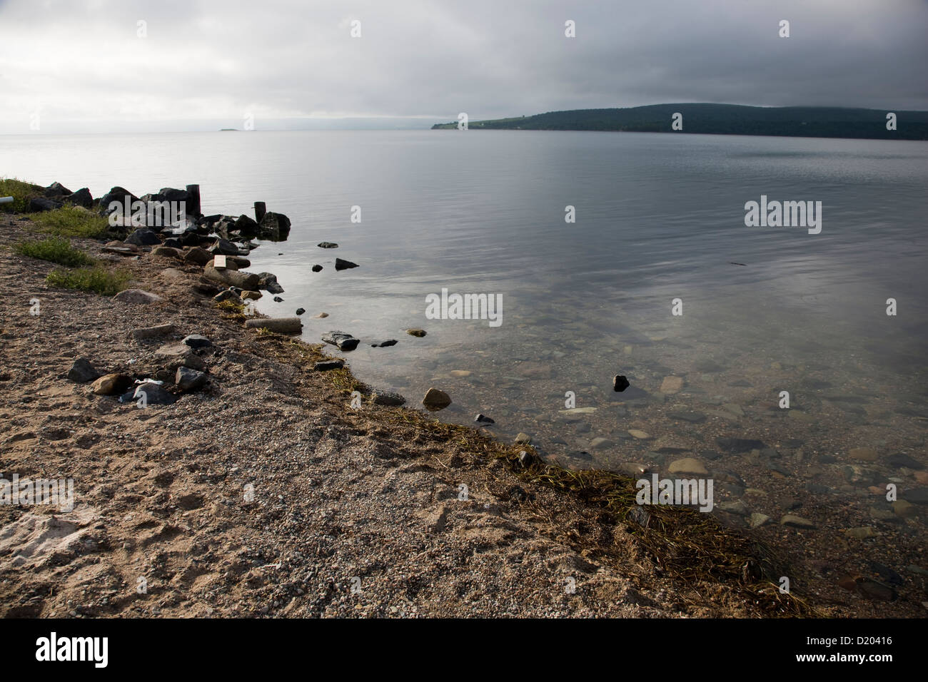 The shore of the Bras d'Or Lake in the Inverary Resort, Baddeck, Nova Scotia Stock Photo