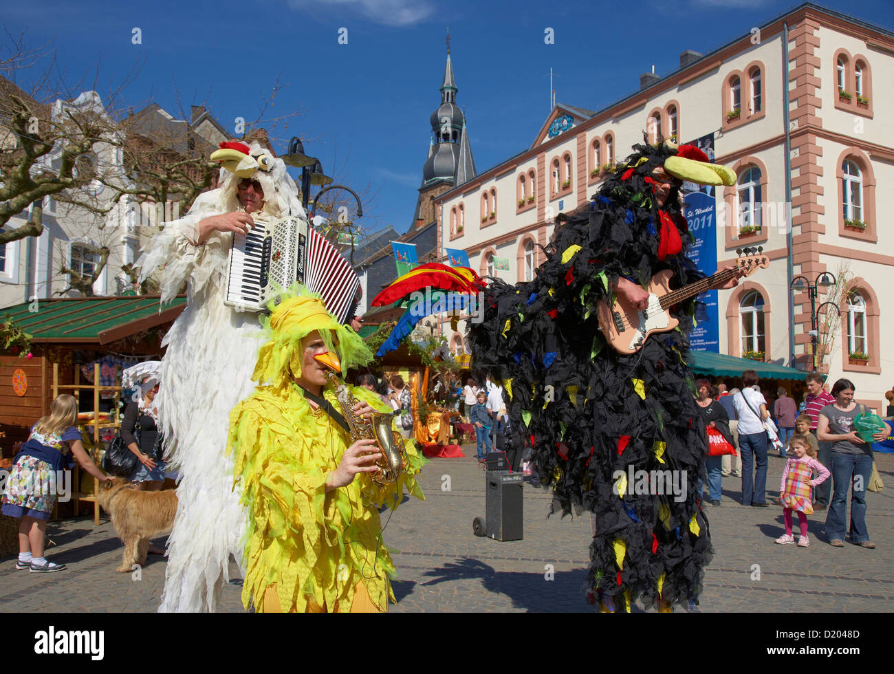 Easter market at St. Wendel with the band Trio Grande - Die Huehner, Saarland, Germany, Europe Stock Photo