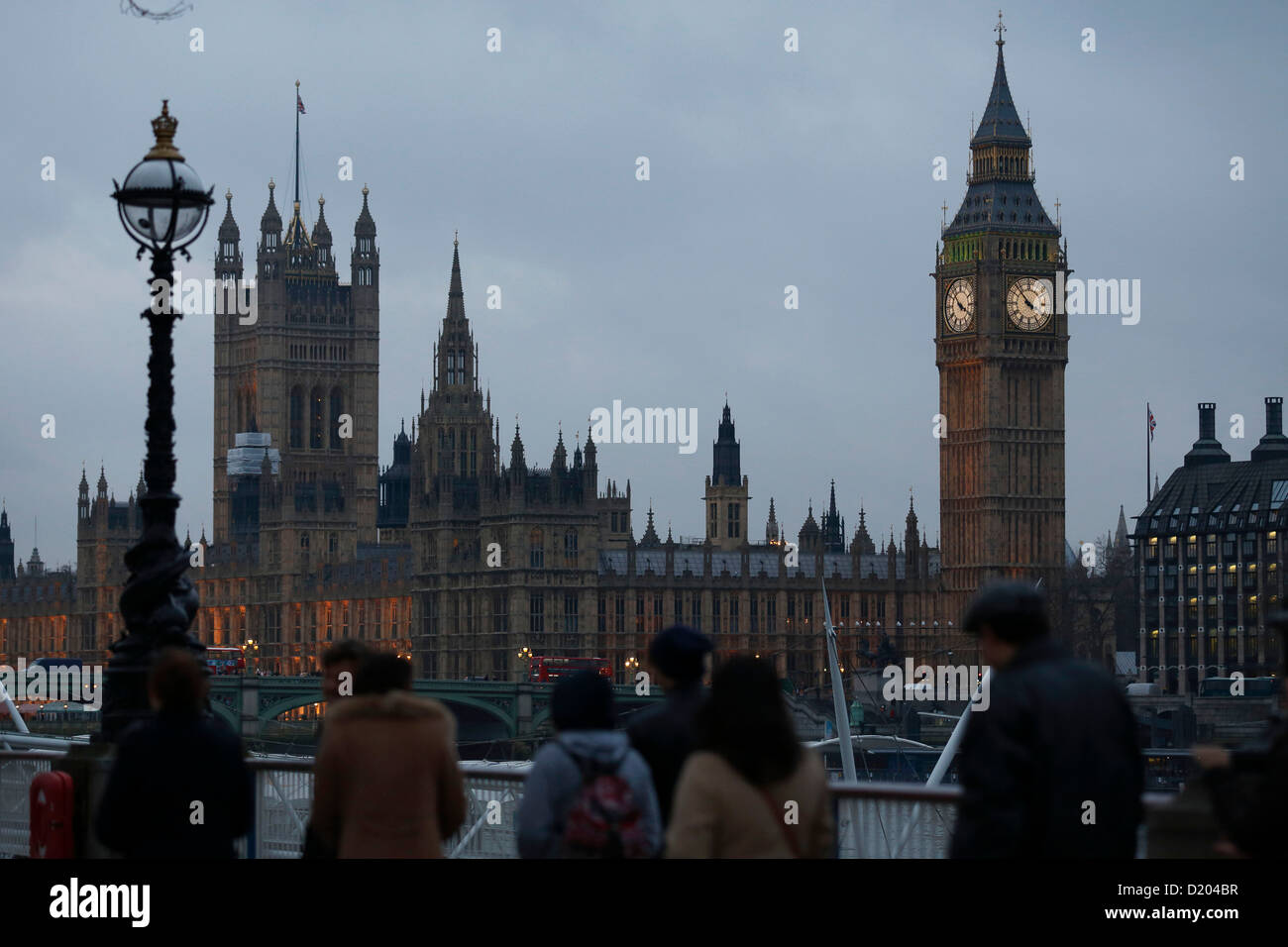 Big Ben clock tower of the Houses of Parliament is pictured on 07 January 2013 in Westminister, London. Stock Photo