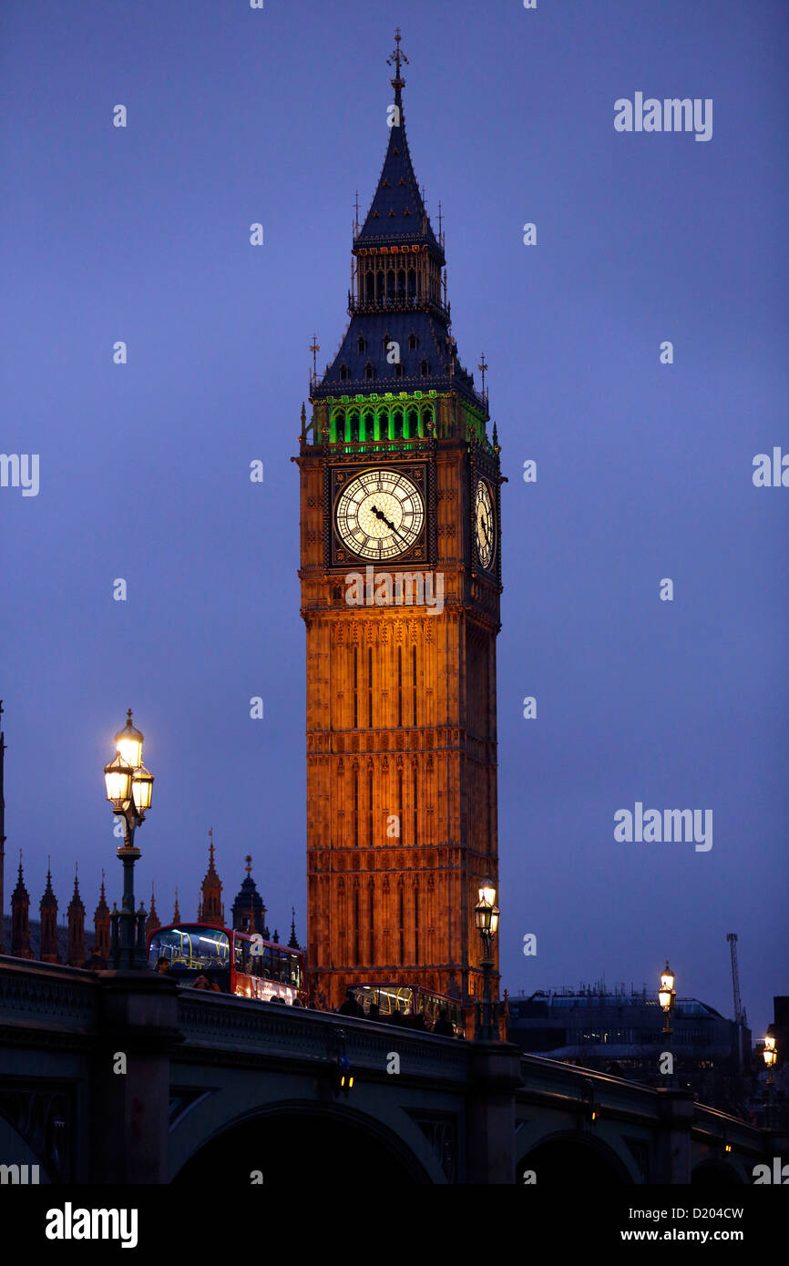 Big Ben clock tower of the Houses of Parliament is pictured on 07 January 2013 in Westminister, London. Stock Photo