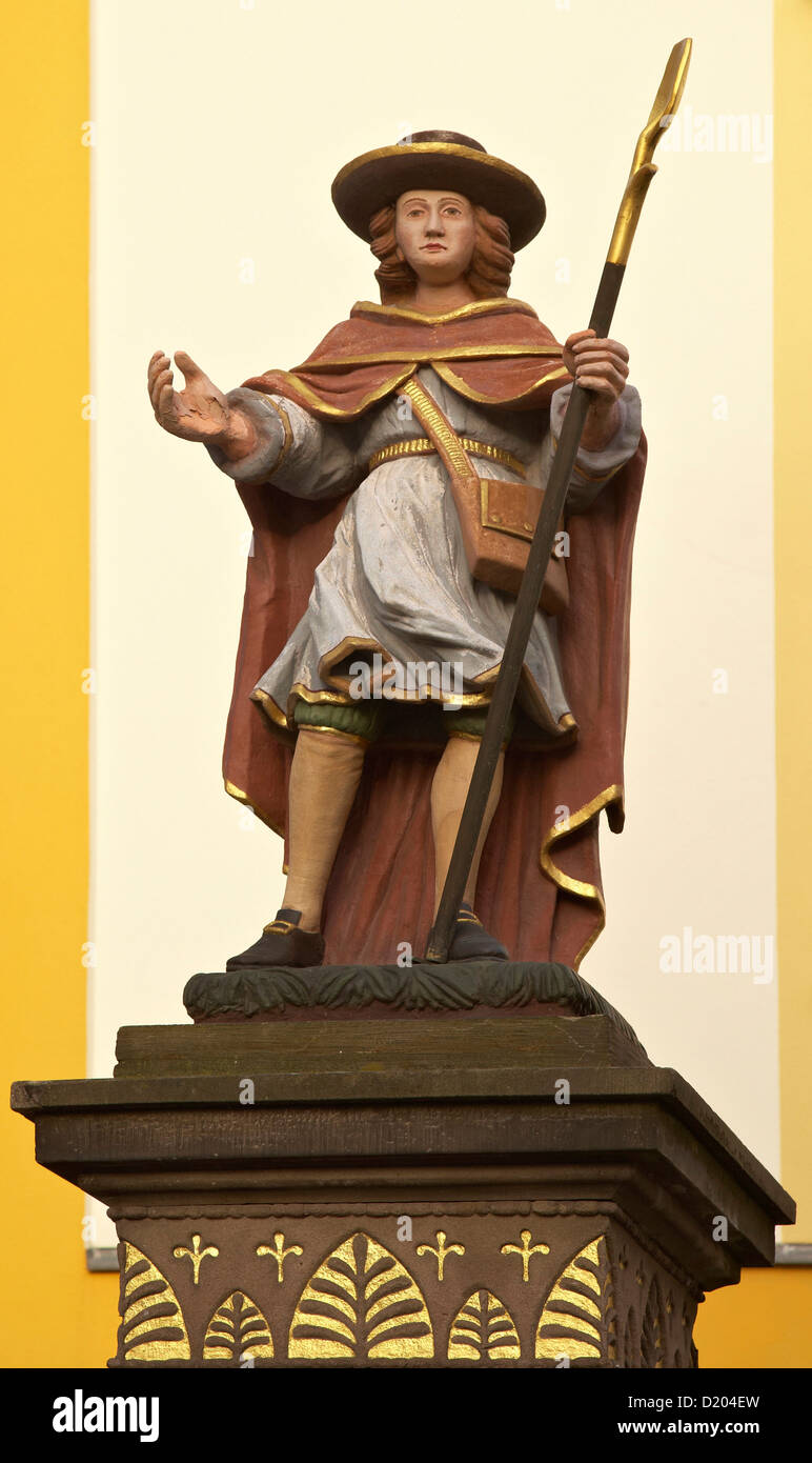 St. Wendelinus' sculpture on a well, St. Wendel, Saarland, Germany, Europe Stock Photo