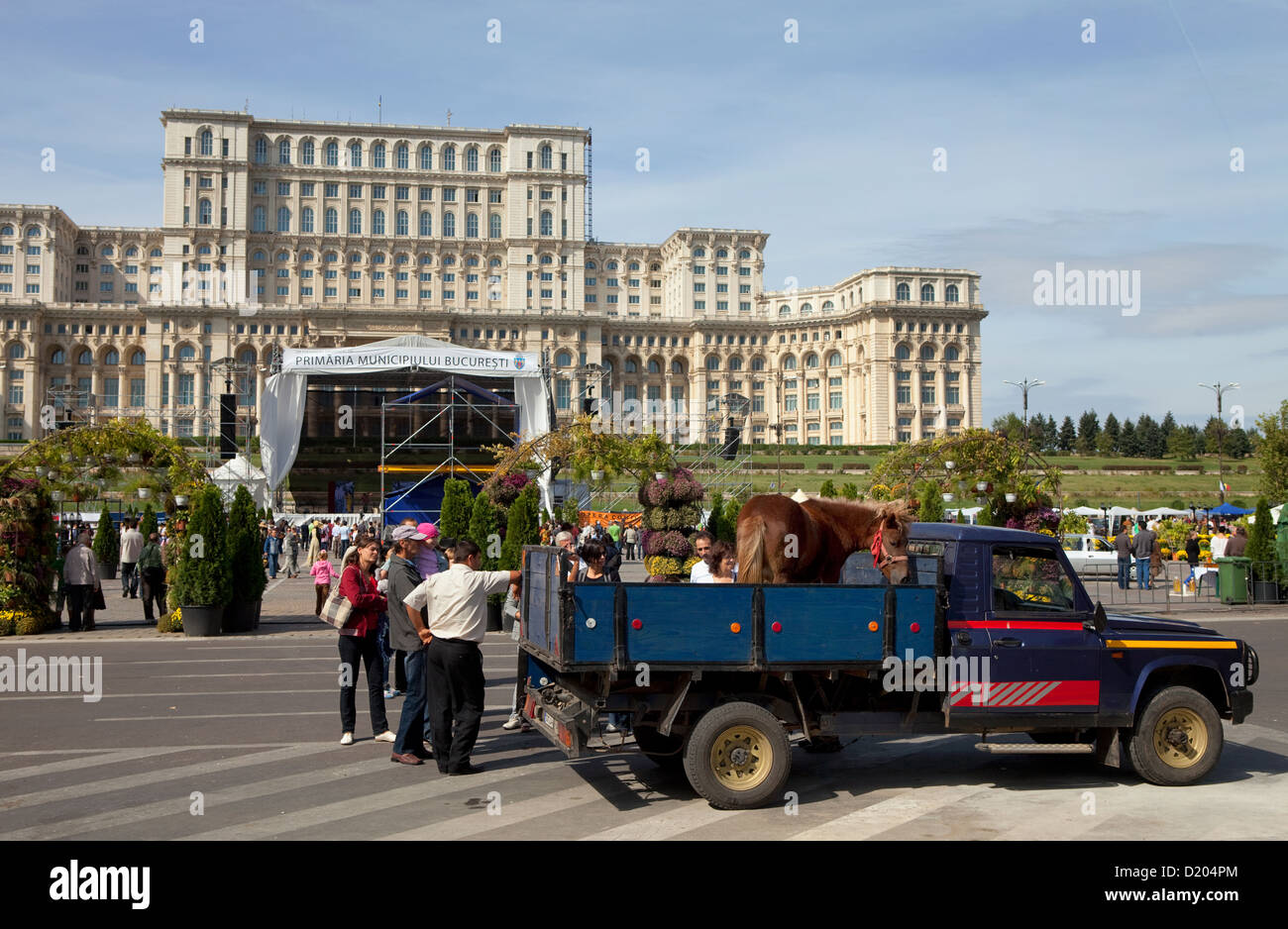 Bucharest, Romania, a vice with bangs before the Parliament Palace Stock Photo