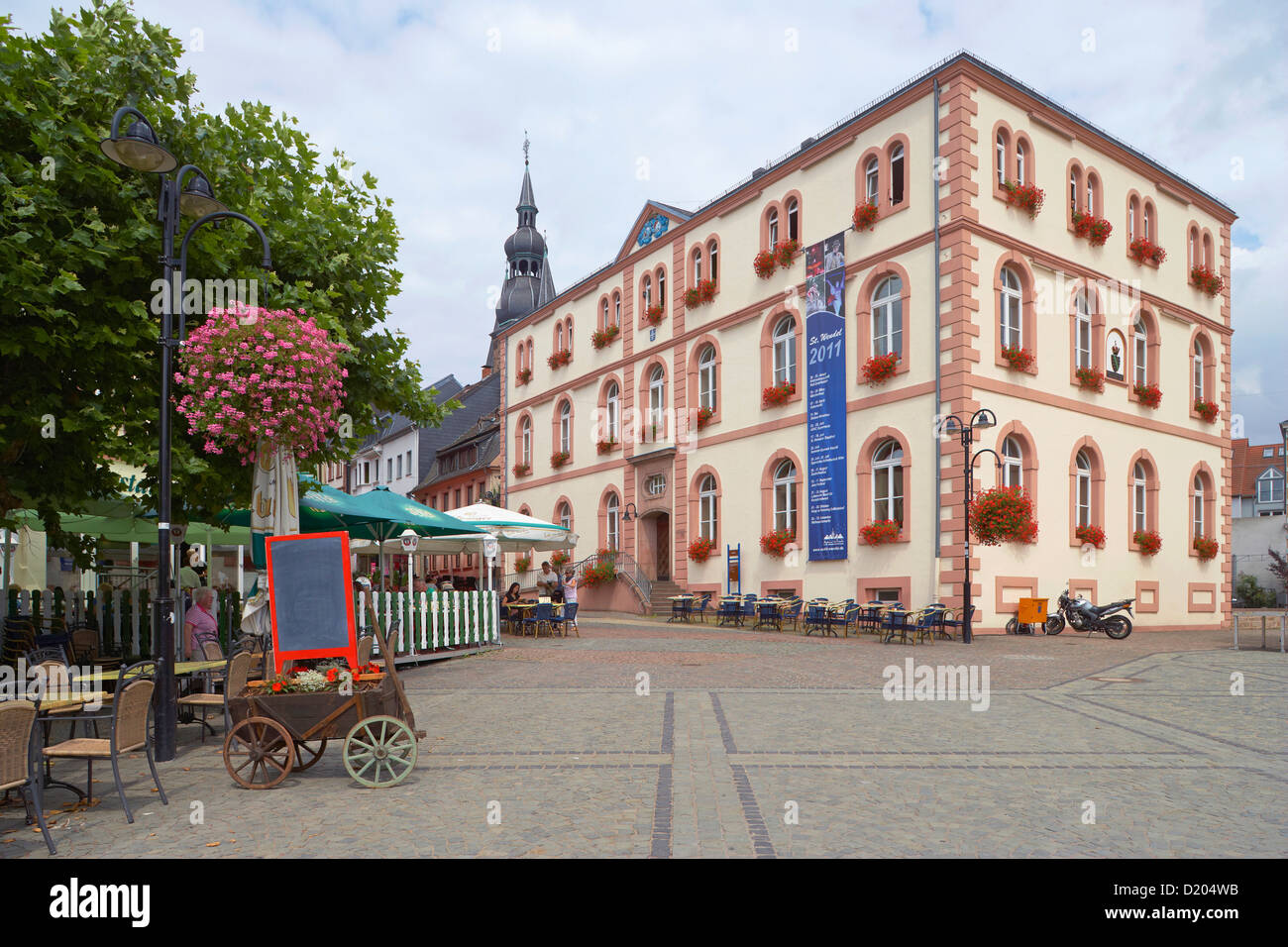 Town hall under clouded sky, St. Wendel, Saarland, Germany, Europe Stock Photo