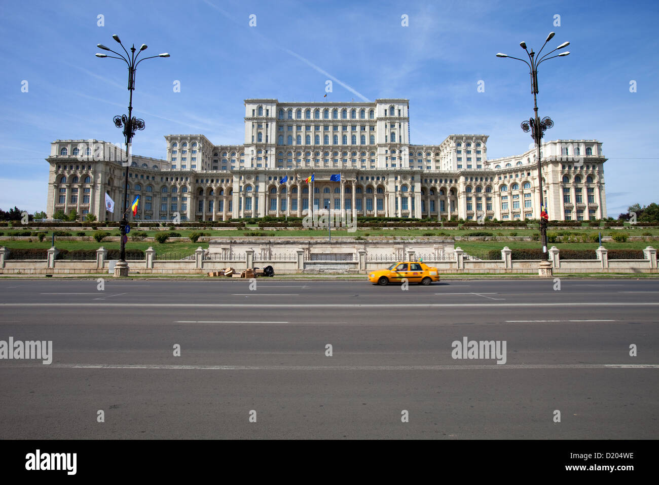 Bucharest, Romania, almost empty street vo Parliament Palace Stock Photo
