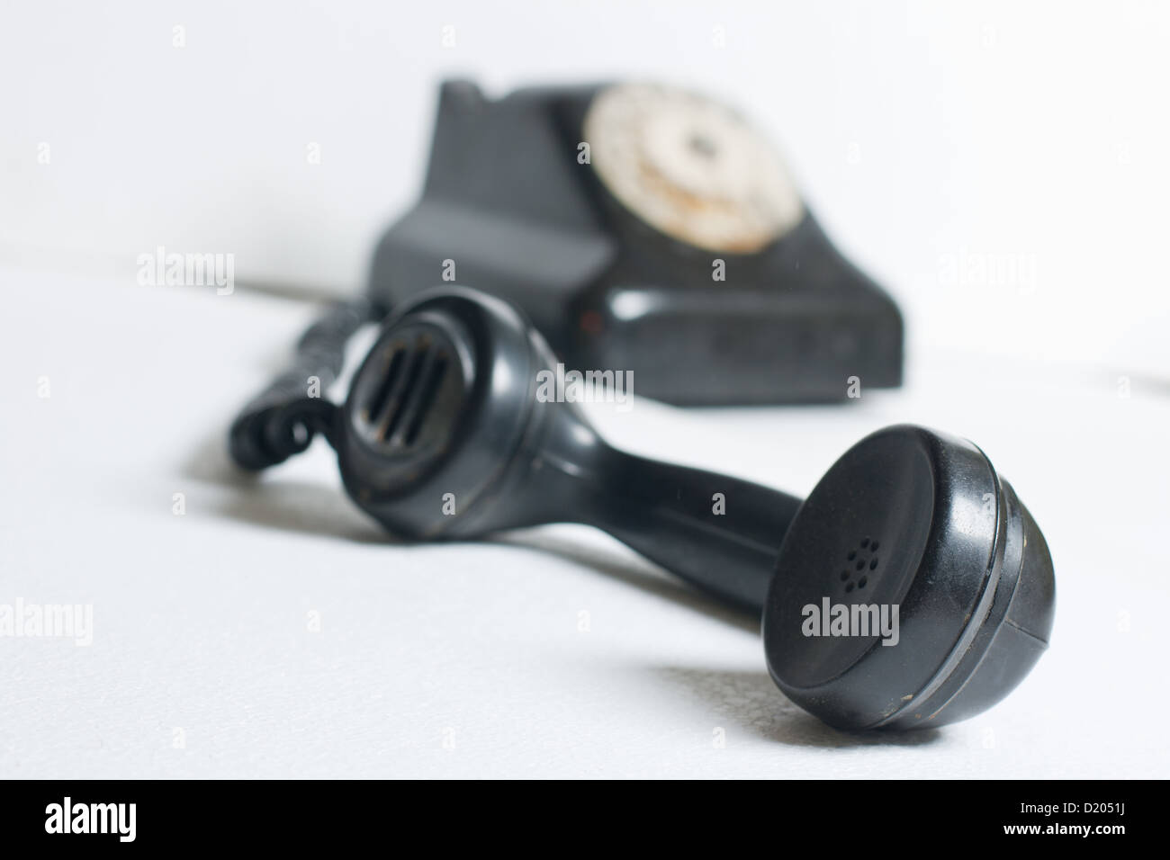 Old fashioned telephone with receiver off the hook Stock Photo Alamy