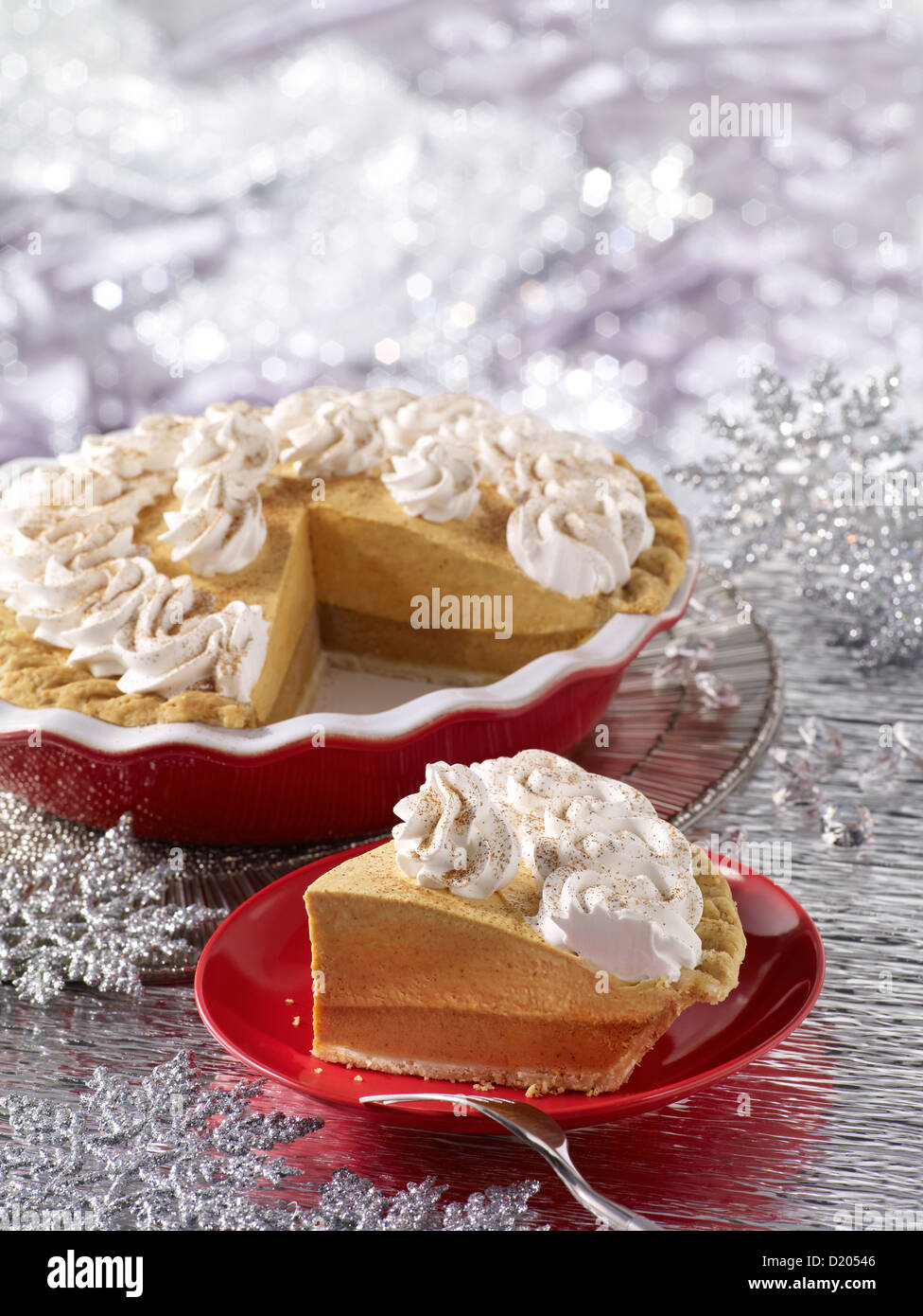 Pumpkin Cream Pie in a holiday setting Stock Photo