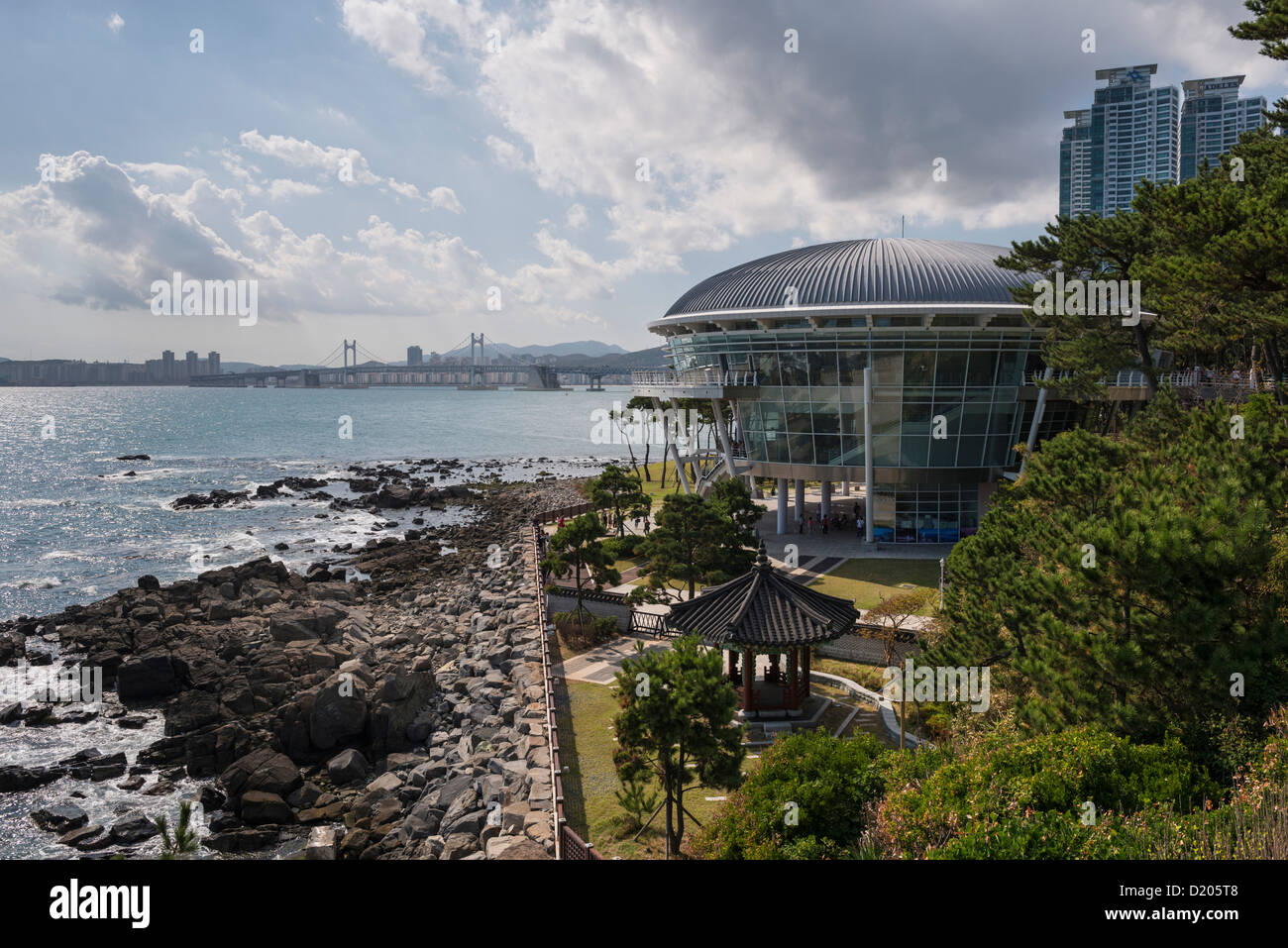 Nurimaru APEC House and Guangan Bridge in the Distance, Busan, South Korea Stock Photo