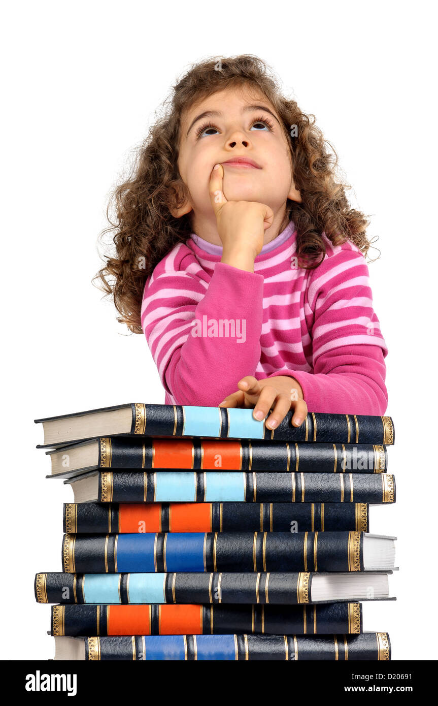 Young girl posing with books isolated in white Stock Photo - Alamy