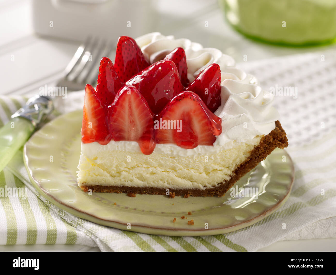 Strawberry Cheese Pie Slice Stock Photo