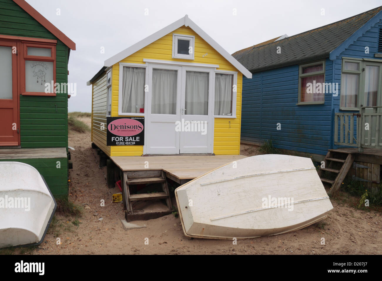 A beach hut for sale on Hengistbury Head, Dorset, UK Stock Photo Alamy