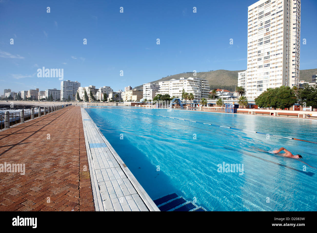 Swimmer in public pool Sea Point, Atlantic Seaboard, Cape Town, South Africa, Africa Stock Photo