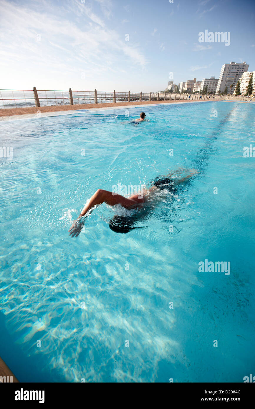 Swimmer in public pool Sea Point, Atlantic Seaboard, Cape Town, South Africa, Africa Stock Photo