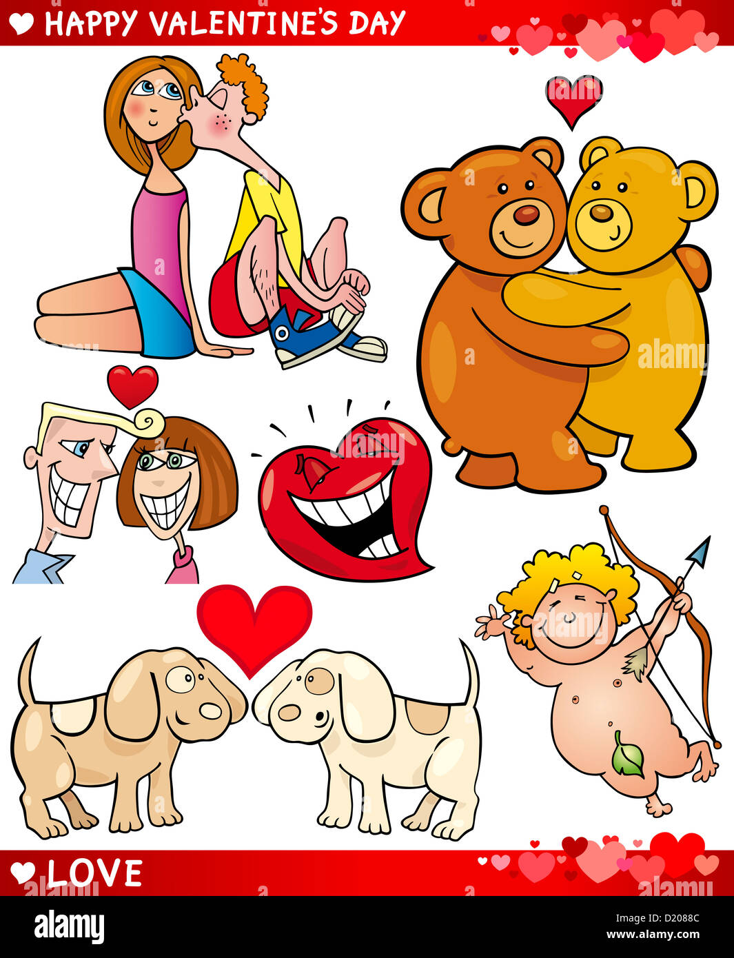 Cartoon Illustration of Cute Valentine's Day and Love Themes Collection Set Stock Photo
