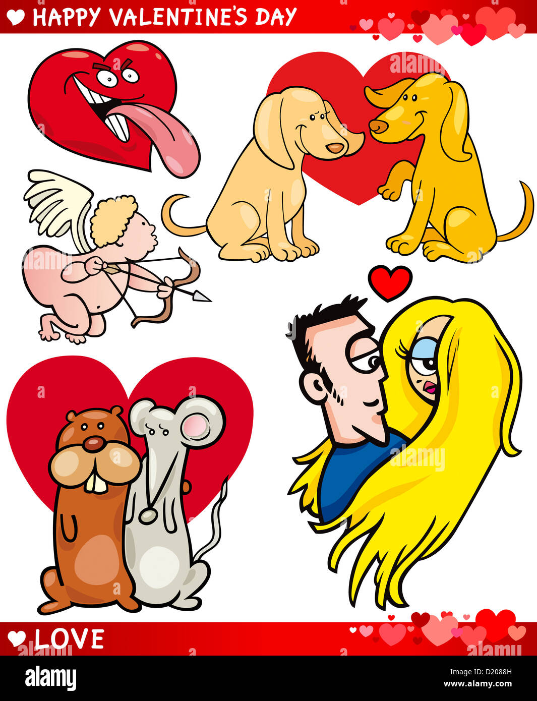 Cartoon Illustration of Cute Valentine's Day and Love Themes Collection Set Stock Photo