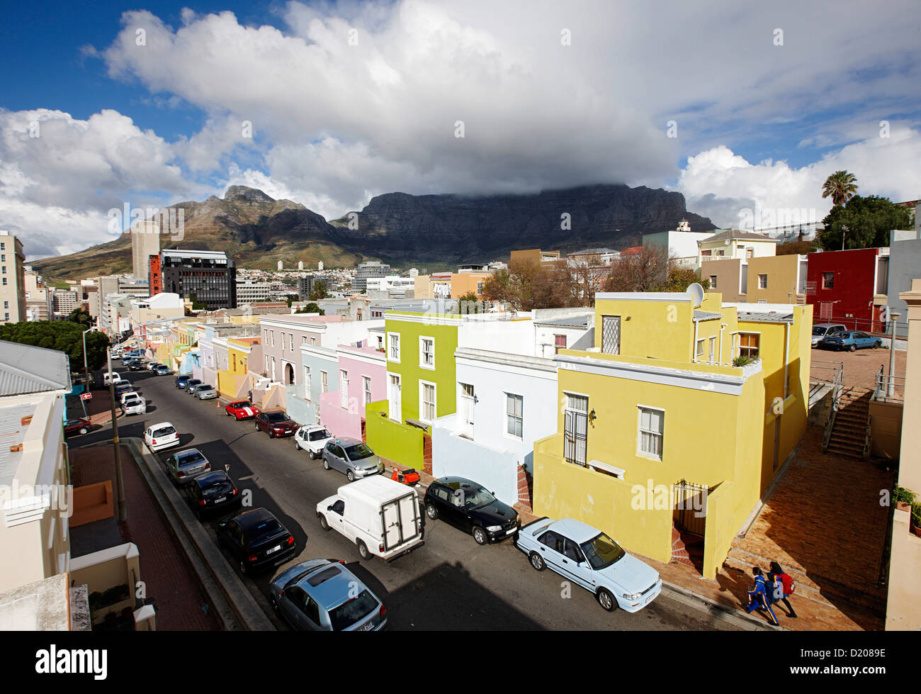 Street through colorful houses of Malay Quarter BoKaap, Signal Hill