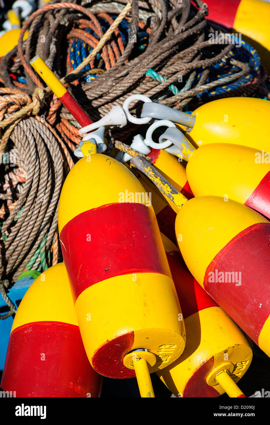 Colorful lobster buoys, Corea, Maine, USA Stock Photo