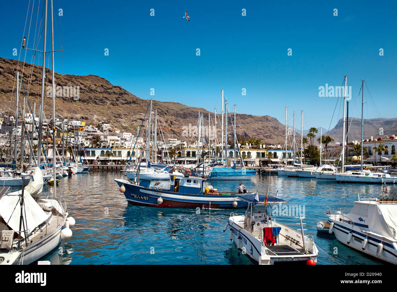 Harbour in the sunlight, Puerto de Mogan, Gran Canaria, Canary Islands, Spain, Europe Stock Photo