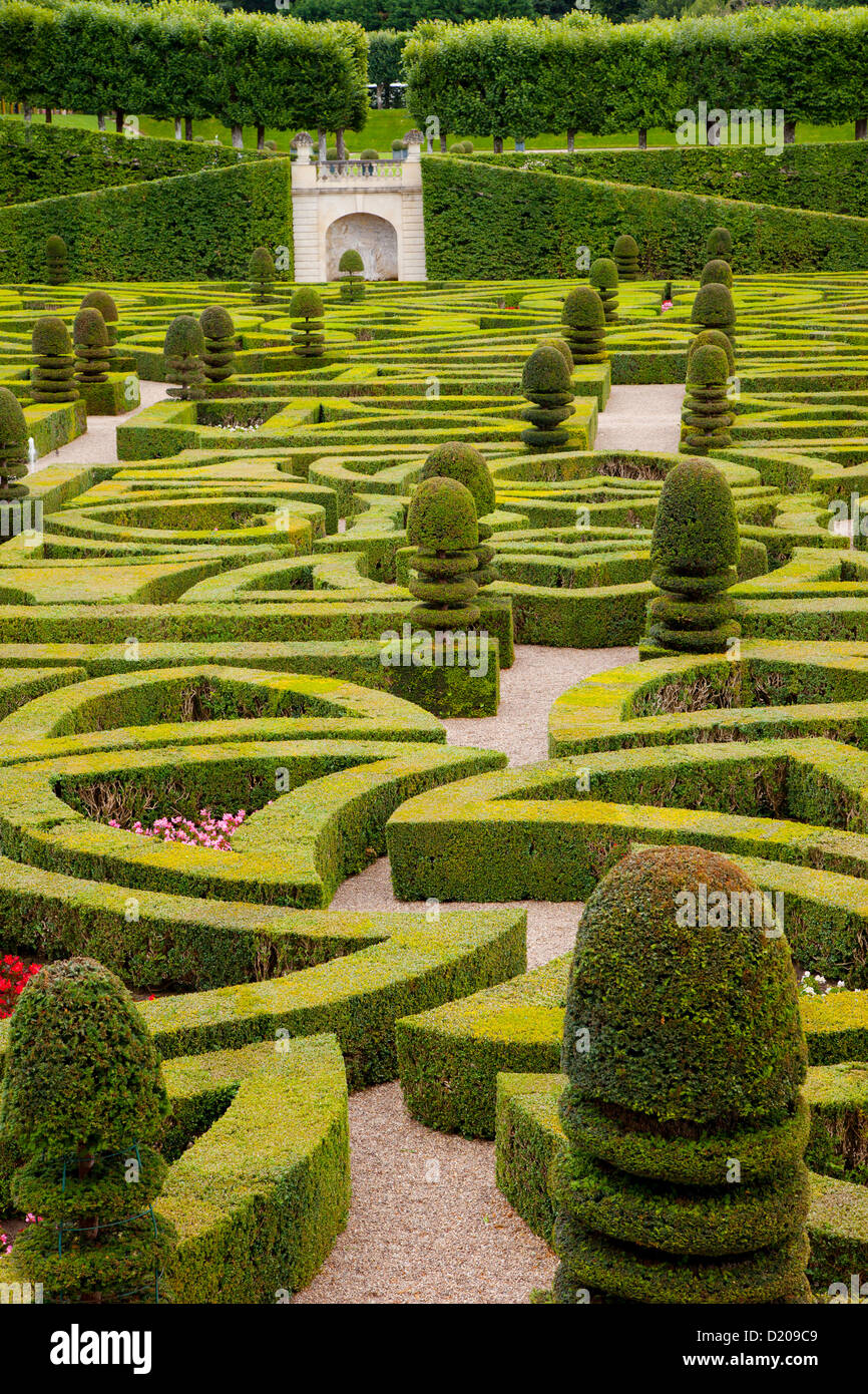 Formal gardens of Chateau de Villandry near Tours, Loire Valley, Centre France Stock Photo