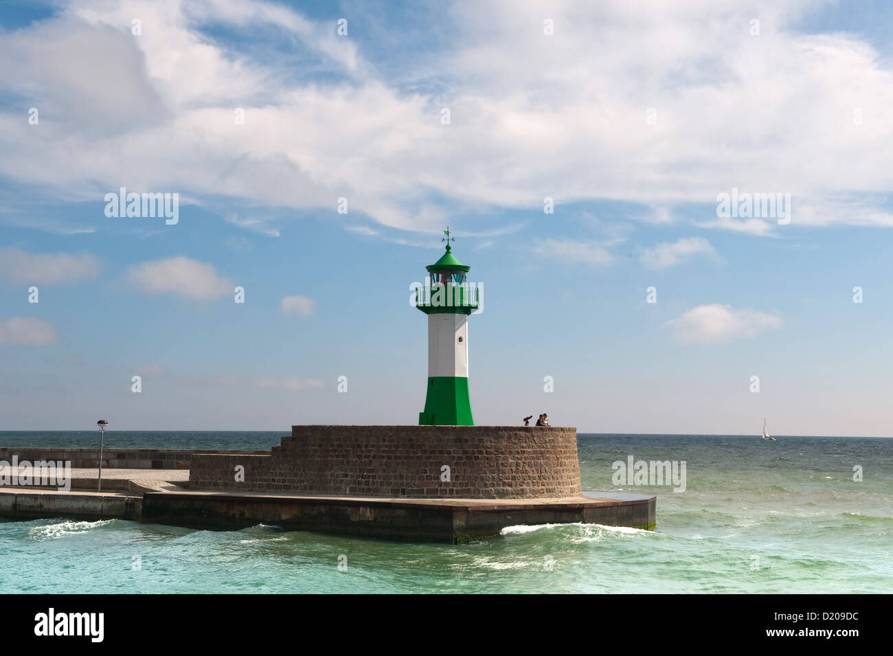 Sassnitz, Ruegen, Germany, harbor with lighthouse and pier head Stock Photo