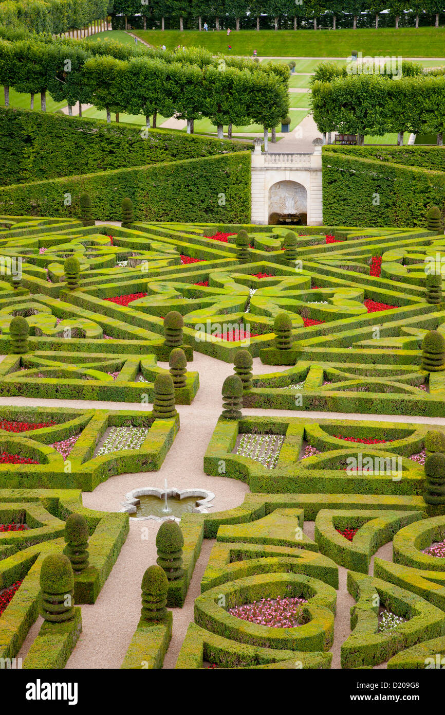 Formal gardens of Chateau de Villandry near Tours, Loire Valley, Centre France Stock Photo